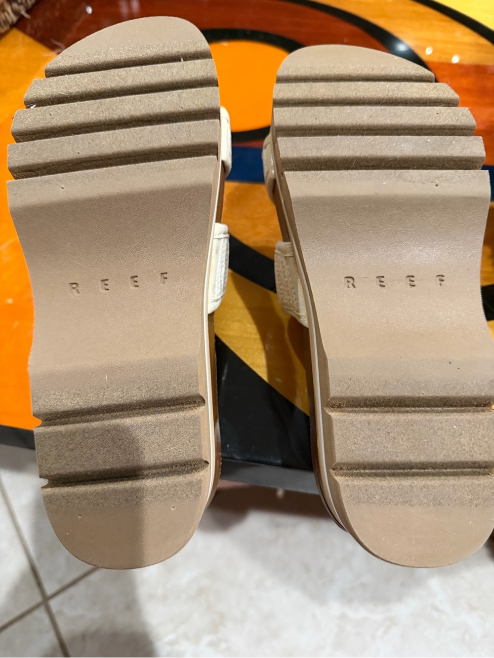 Reef Cream Double-Strap Cork Platform Slides . - Picture 4 of 11